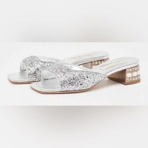 Miu Miu Silver Glitter Mules